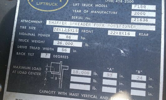 18,000lb Hoist T180 Forklift For Sale 9 Ton