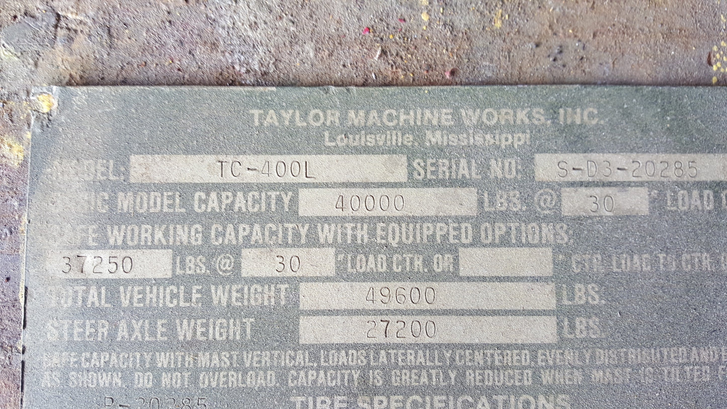 40,000lb Taylor TC-400L Forklift For Sale 20 Ton