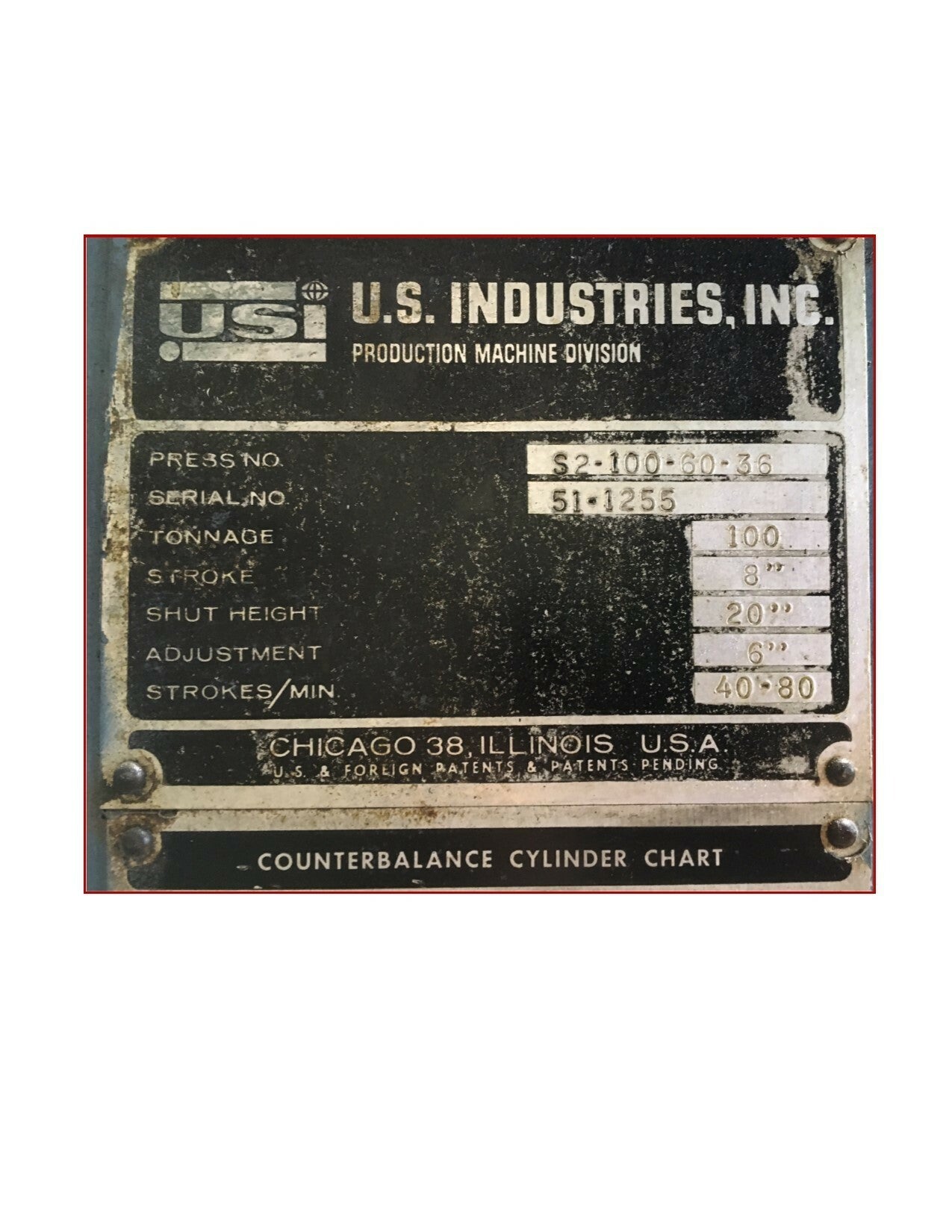 100 Ton Press For Sale USI Clearing Press