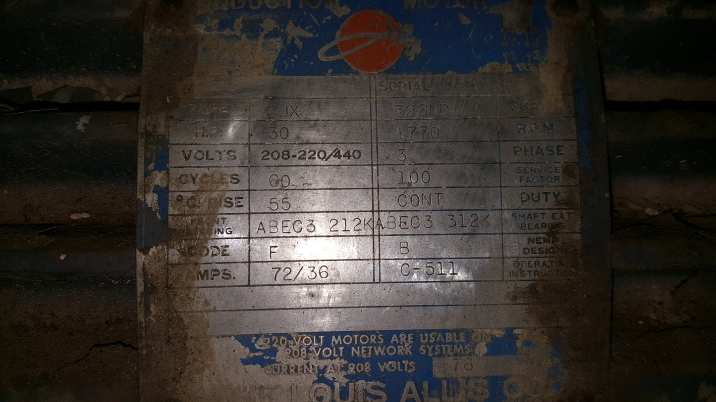 30 HP Louis Allis Electric Motor For Sale
