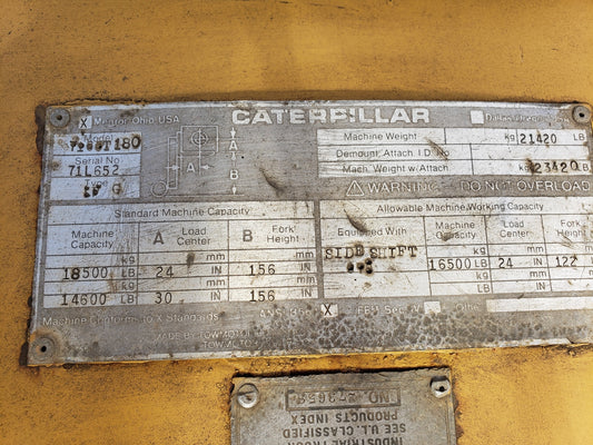 18,500 lb Cat Model T180 Forklift For Sale