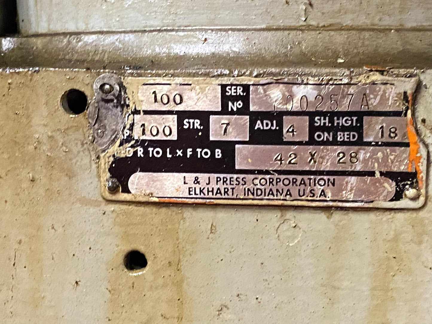 100 Ton Capacity L & J Backgeared OBI Press For Sale