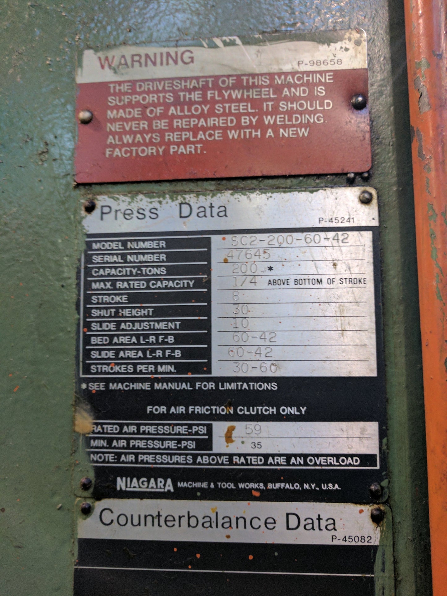 200 Ton Press For Sale Niagara Straight Side Press