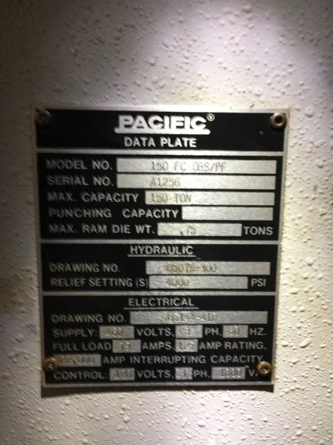 150 Ton Press For Sale Pacific Hydraulic Press