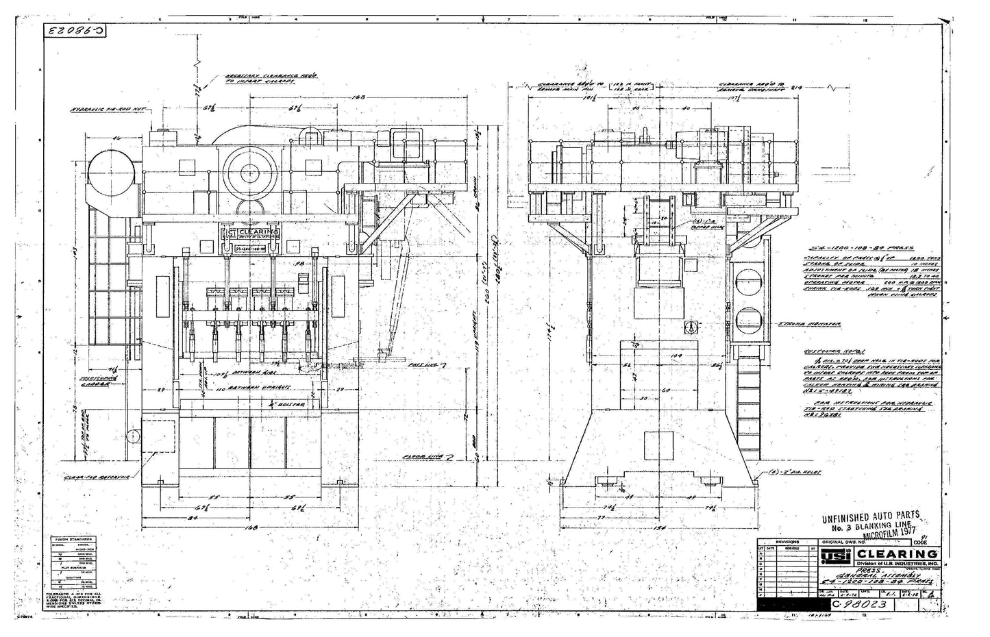 1200 Ton Press For Sale USI Clearing Straight Side Press