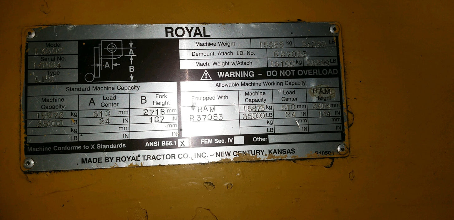 35,000lb Royal Forklift For Sale 17.5 Ton