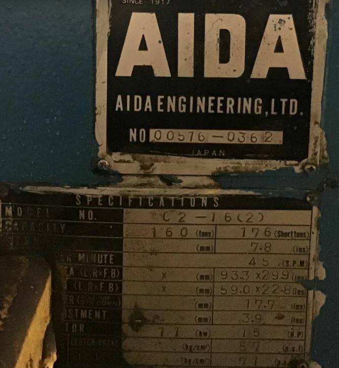 176 Ton Capacity Aida 2-Point Gap Frame Press For Sale