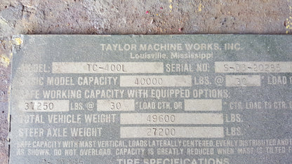 40,000lb Taylor TC-400L Forklift For Sale 20 Ton