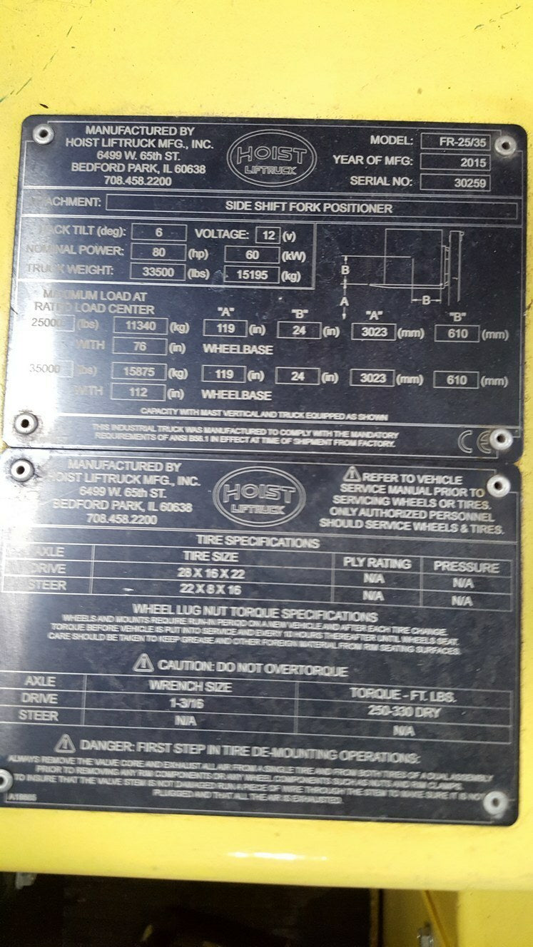25,000lb-35,000lb Hoist Forklift For Sale 25/35 12.5/17.5 Ton