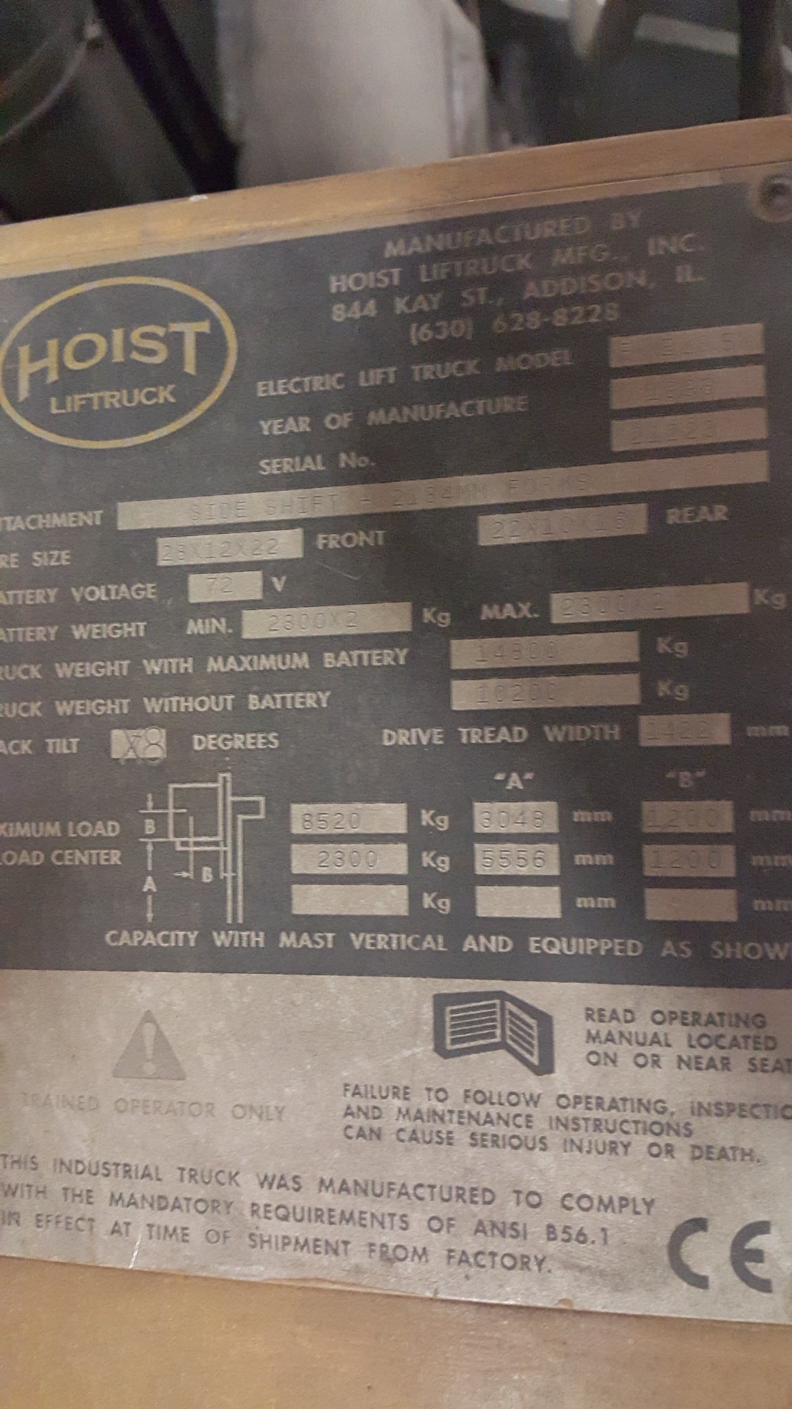 26,000lb Hoist Electric Forklift For Sale 13/15Ton