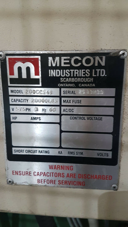 20,000 lb Capacity Mecon Coil Cradle Servo Feed Line For Sale