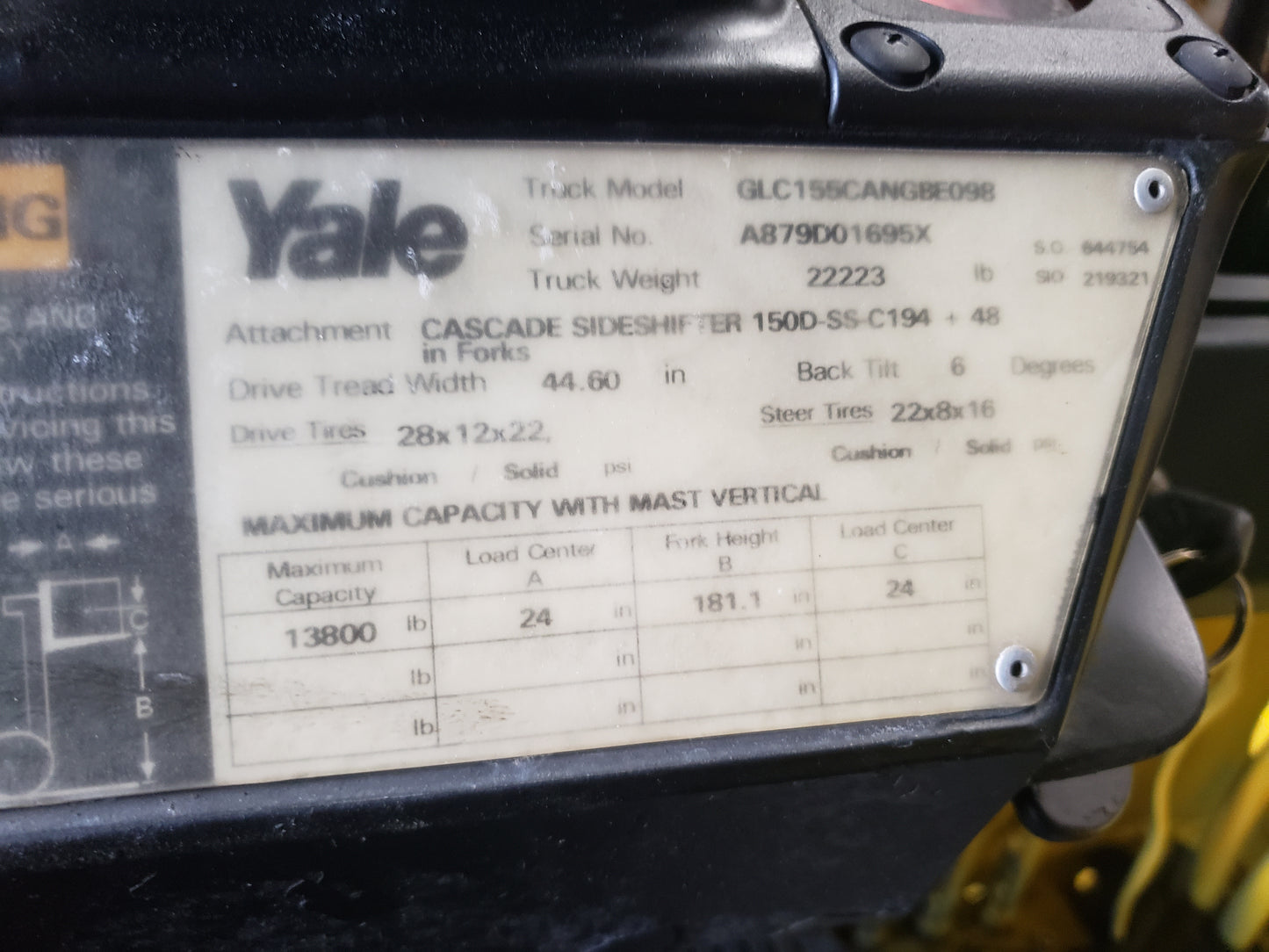 15,500 lb Capacity Yale-Hyster Forklift For Sale 7.75 Ton