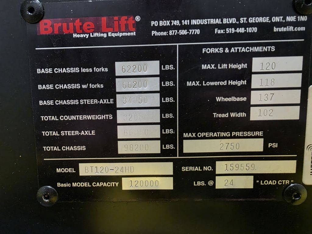 120,000 lb Brute BT120 Forklift For Sale