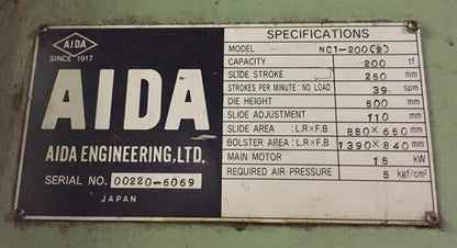 220 Ton Press For Sale Aida Single-Point Gap Press