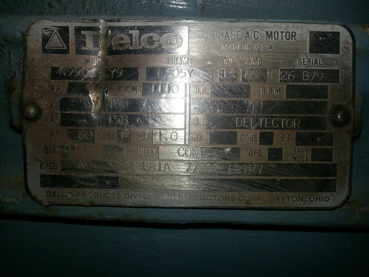 Delco Electric 100 HP Motor For Sale
