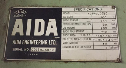 220 Ton Press For Sale Aida Single-Point Gap Press
