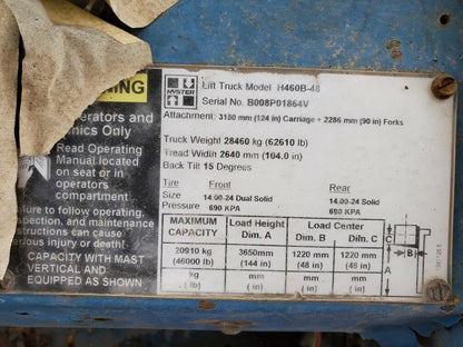 46,000 lb Capacity Hyster Forklift - Model H460B - For Sale  20+ Ton