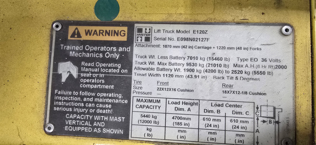 12,000 lb Hyster Electric Forklift For Sale