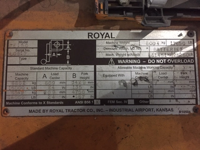 15,000 lb Royal Electric Forklift For Sale