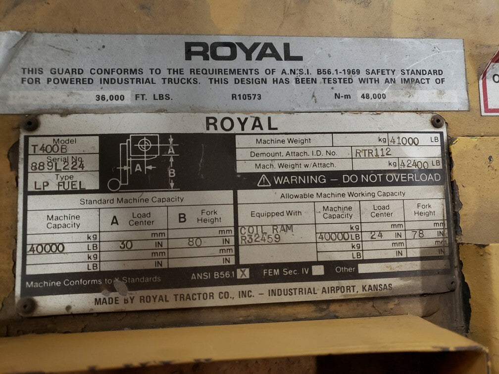 40,000 lb Capacity Royal Solid Tire Forklift For Sale