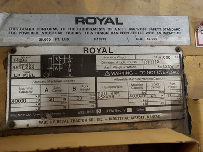 40,000 lb Capacity Royal Solid Tire Forklift For Sale