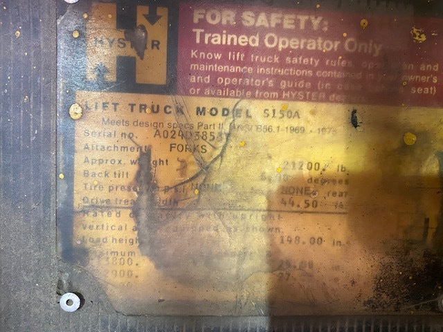 15,000 lb Hyster Forklift - Model S150 - For Sale (Two Available)