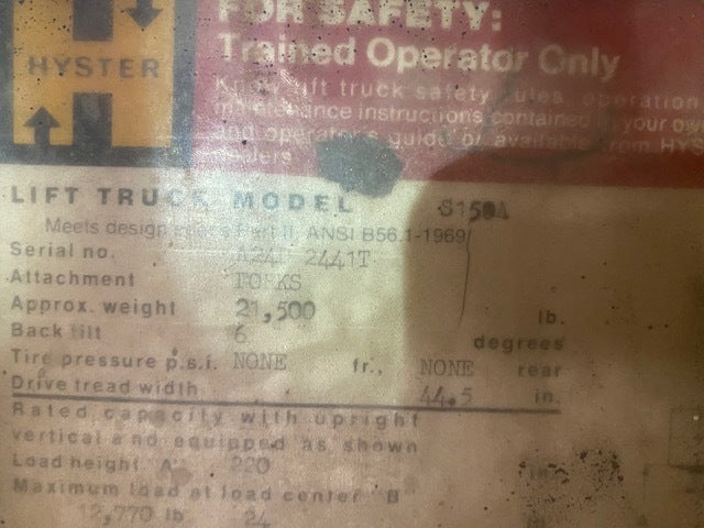 15,000 lb Hyster Forklift - Model S150 - For Sale (Two Available)