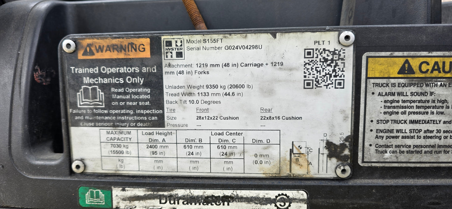 15,500 lb Hyster Forklift For Sale