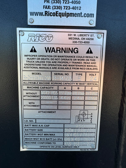 20,000 lb Rico Die Truck (Walkie Type) For Sale