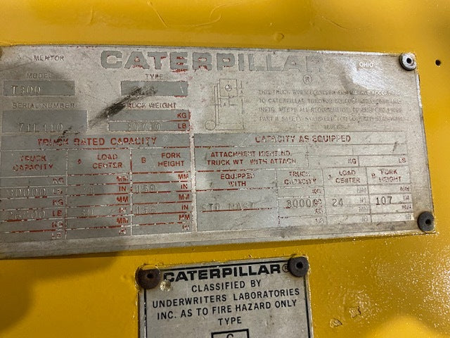 30,000 lbs Capacity Cat Forklift Model T300 For Sale