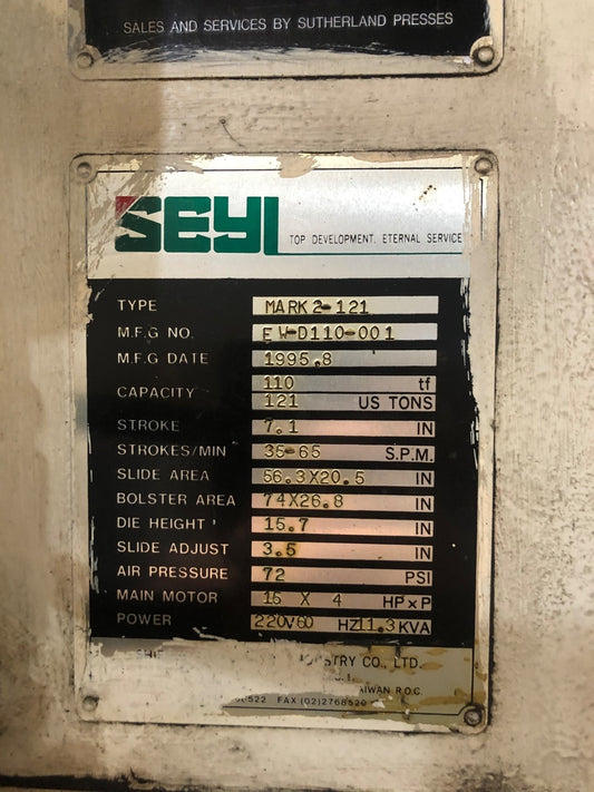 121 Ton Seyi Sutherland Gap Frame Press For Sale