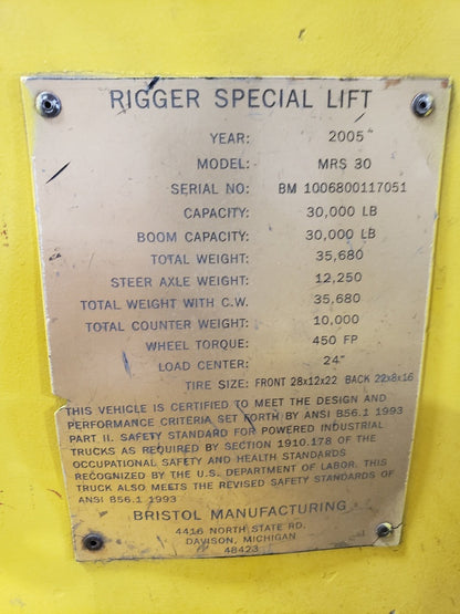 30,000 lbs Bristol Mini Rigger with Boom For Sale
