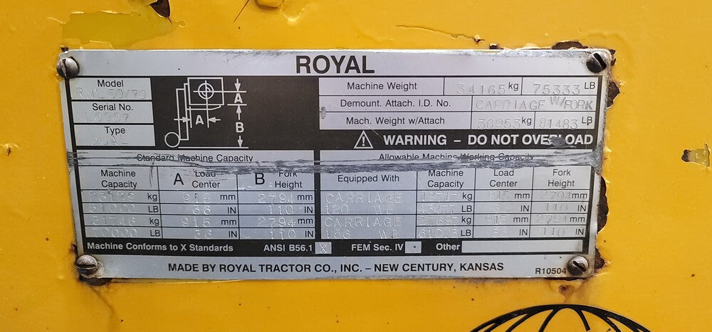 50,000 lbs / 70,000 lbs Royal RNL-5070 Forklifts For Sale (Two Available)