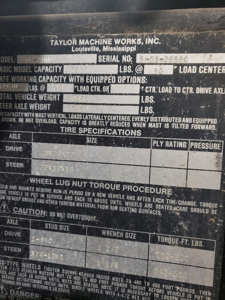 40,000 lb Taylor Forklift For Sale
