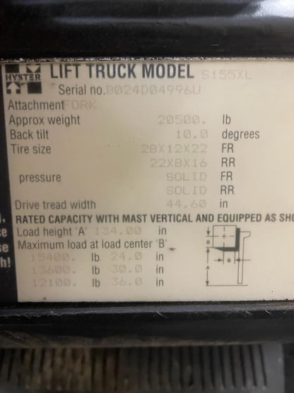 15,500 lb Hyster Forklift - Model S155XL - For Sale