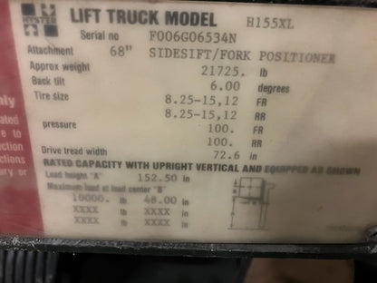 15,500 lb Hyster Forklift For Sale