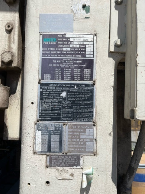 300 Ton Minster Straight Side Press For Sale