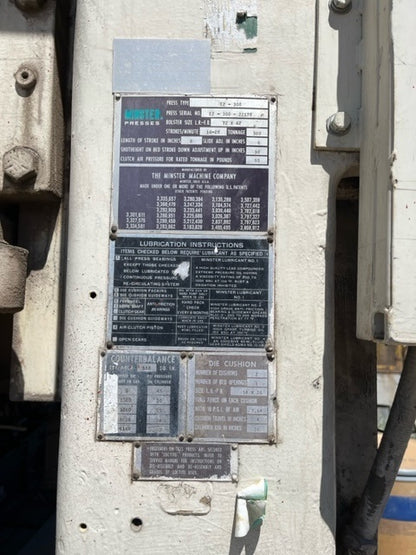 300 Ton Minster Straight Side Press For Sale