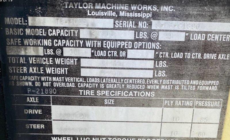 30,000 lb Taylor Forklift For Sale