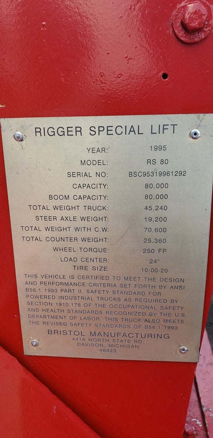 80,000 lb Bristol Riggers Special Forklift For Sale