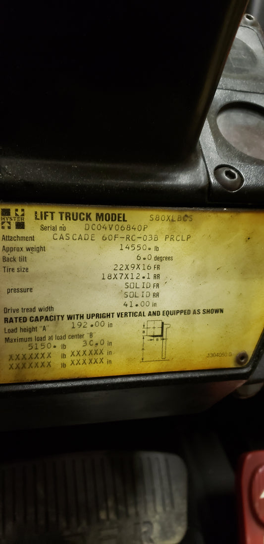 12,000 lb Hyster Box Car Special Forklift For Sale