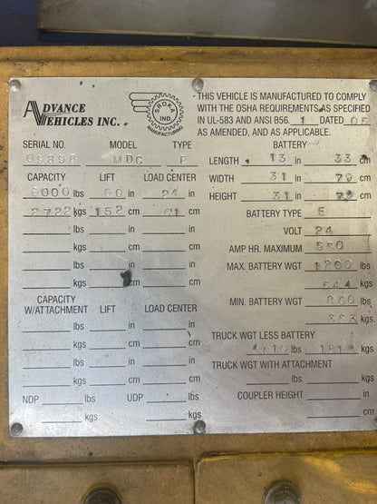 6,000 lbs Advanced Vehicles Die Truck For Sale
