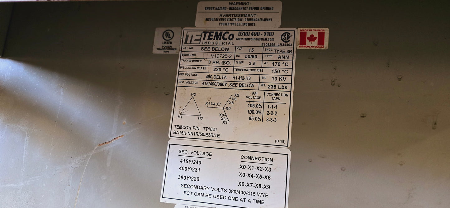 Temco Transformer KVA 15 For Sale