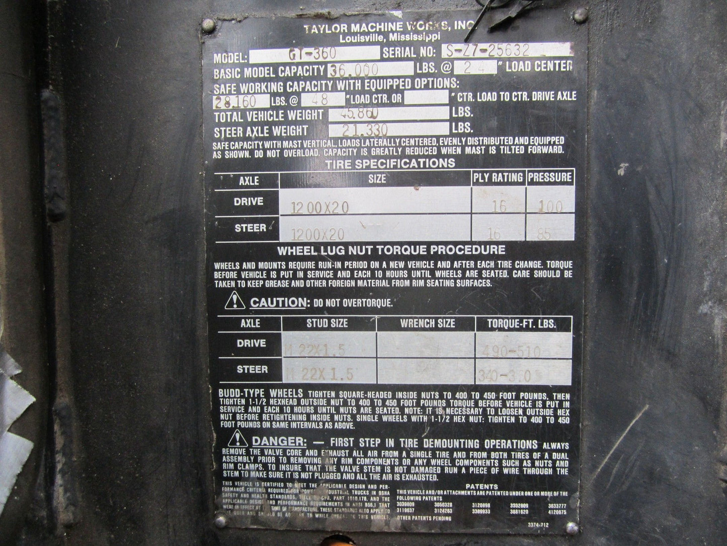 36,000 lb Taylor Forklift For Sale