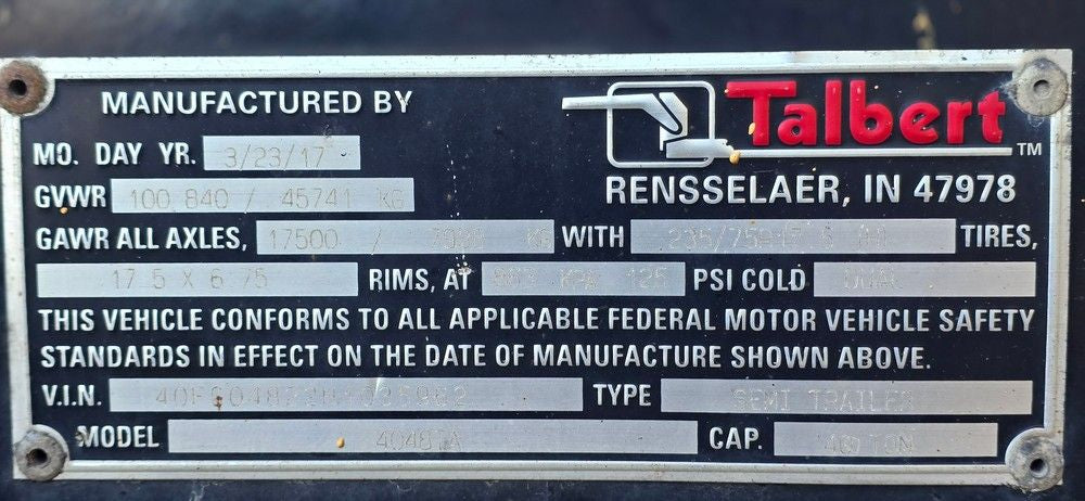 40 Ton Talbert Sliding 2-Axle Trailer For Sale