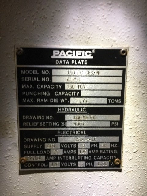150 Ton Hydraulic Press For Sale Pacific Press