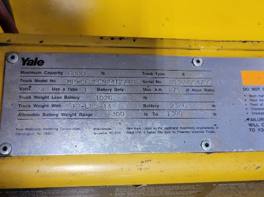6,000 lb Yale Die Truck For Sale