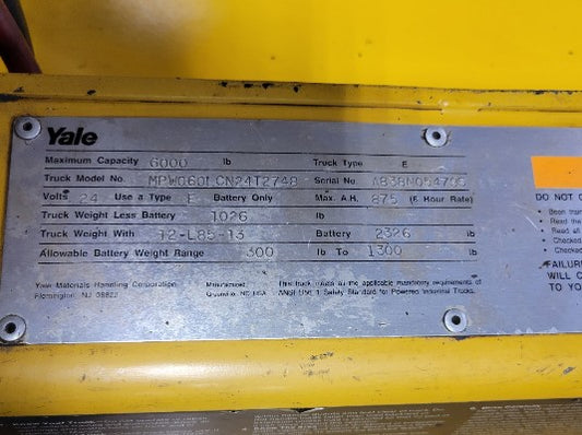 6,000 lb Yale Die Truck For Sale