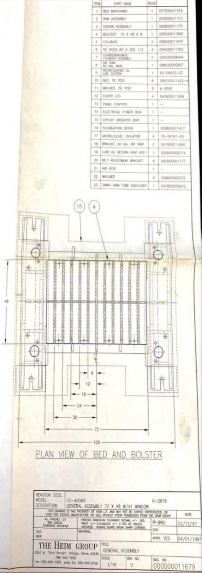 400 Ton Press For Sale Heim Straight Side Press
