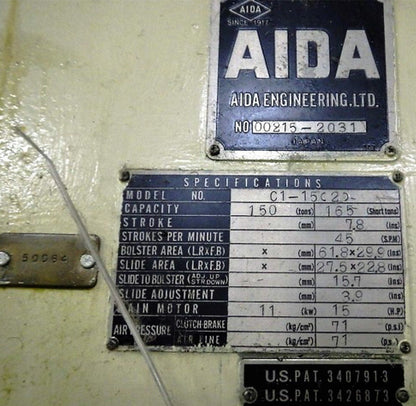 165 Ton Press For Sale Aida Single-Point Gap Frame Press